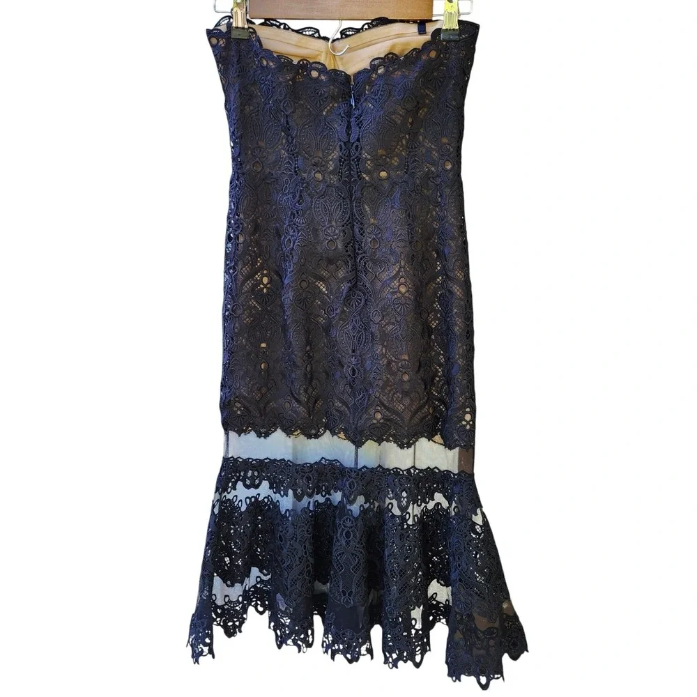 Jonathan Simkhai Strapless Lace Dress Womens 8 Black Mermaid Hem Bustier Midi